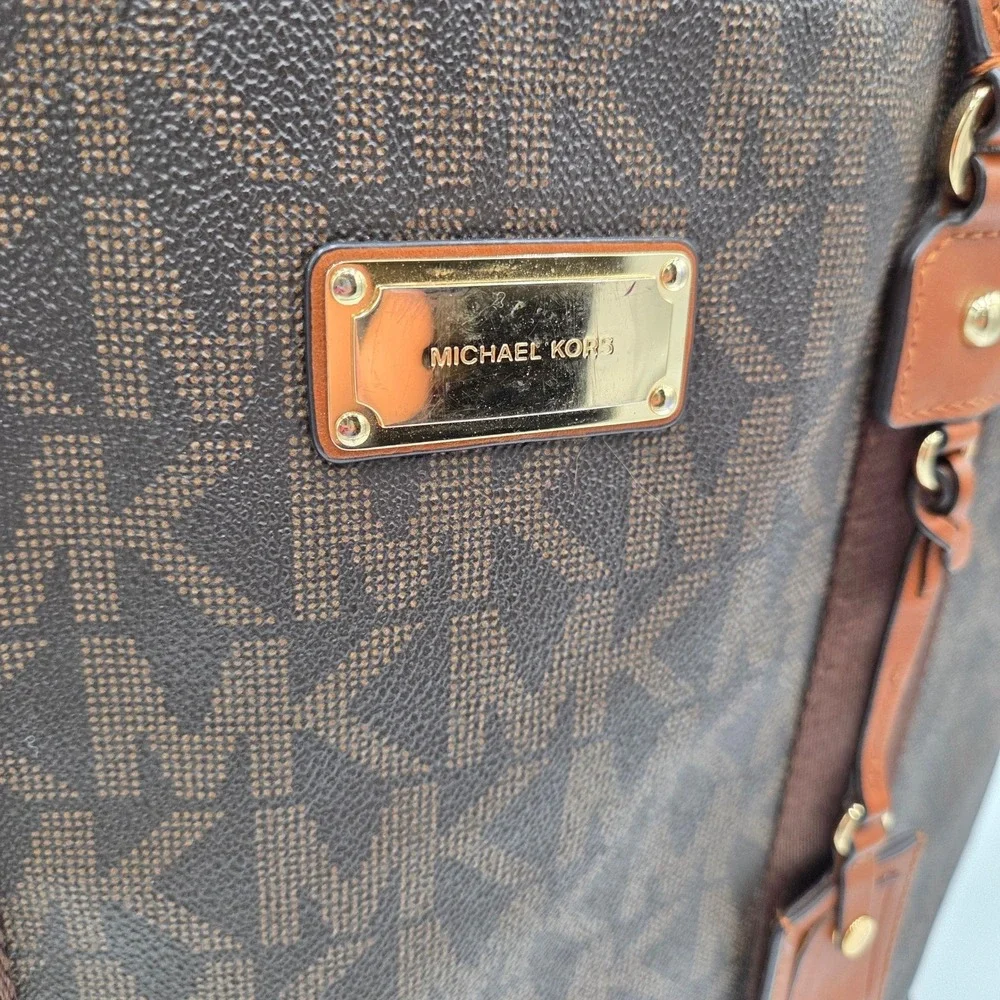 Michael Kors Signature‎ MK Travel Shoulder Bag XL Tote Dark Brown Carry On